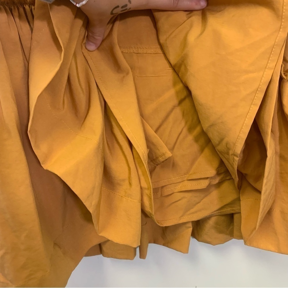 Line and Dot Mustard Balloon Sleeve Asymmetrical Ruffle Mini Dress size Small - Picture 5 of 8